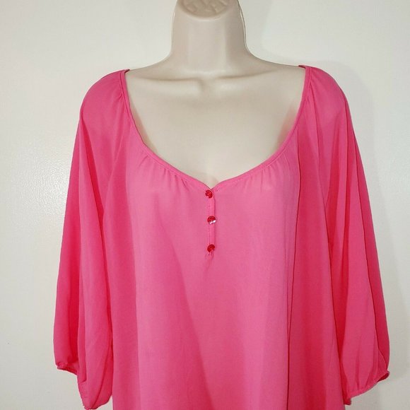 Point Womans Large Blouse Sheer Pink Vneck Button - Picture 3 of 8